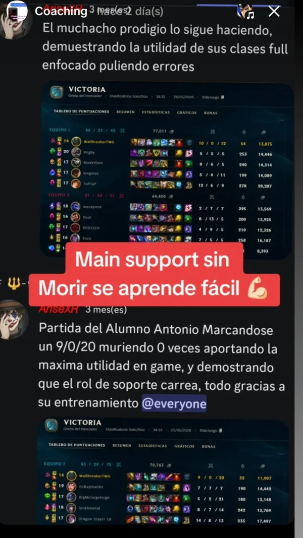 Alumno support que subió de elo con el coaching de Arise